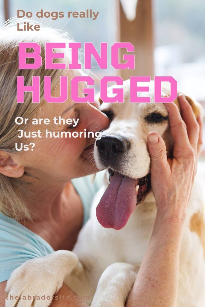 photo of woman cuddling her Labrador