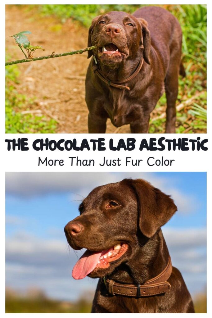 two photos of a chocolate lab with text that reads: chocolate lab aesthetic