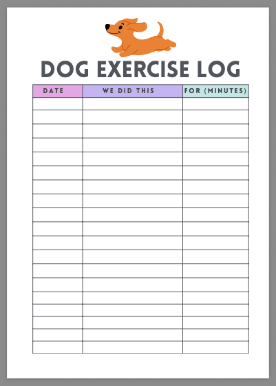 printable dog exercise log sheet